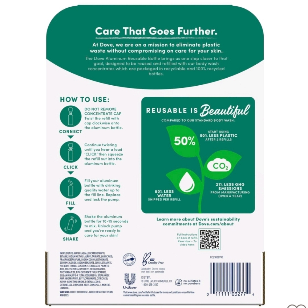 Dove Body Wash Refill Concentrate and Reusable Aluminum Bottle - Picture 2 of 4